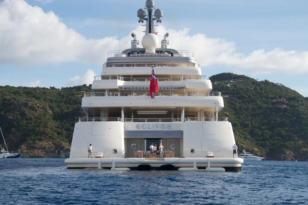 Eclipse from astern with the beach platform lowered and the name on the transom
