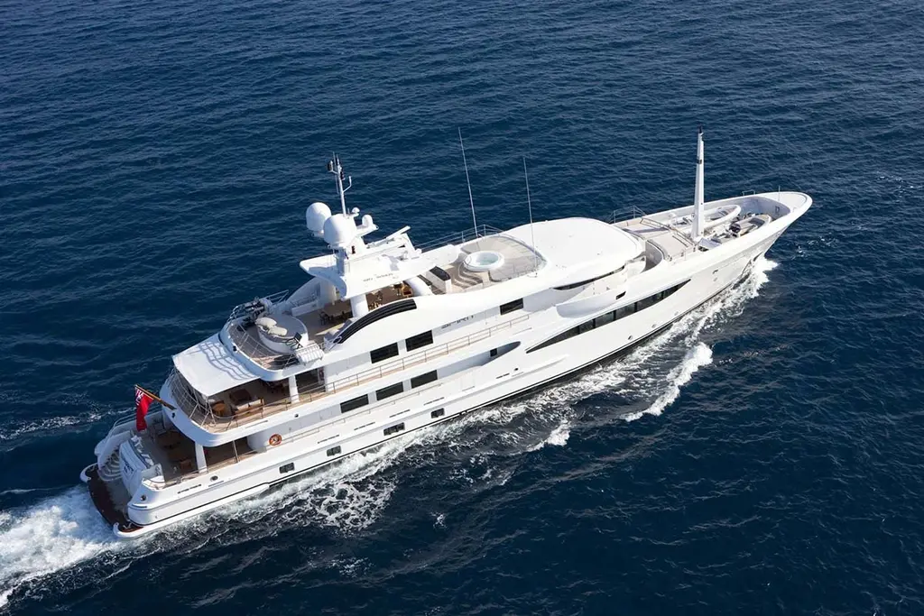 Aerial view of Spirit underway, showing the sun deck and aft decks