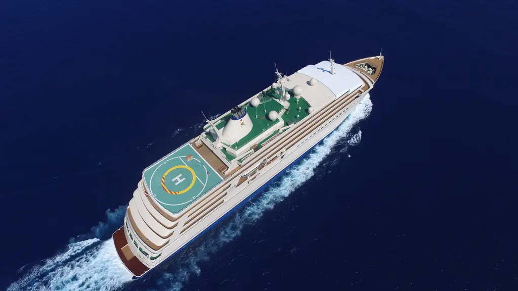 Aerial view of Fulk Al Salamah from astern, with the large helideck on her aft upper deck