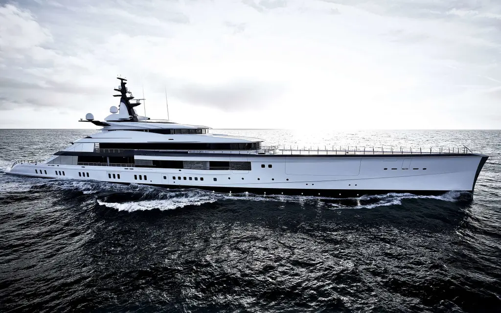 Bravo Eugenia in full starboard profile under way, showing her long foredeck and vertical bow